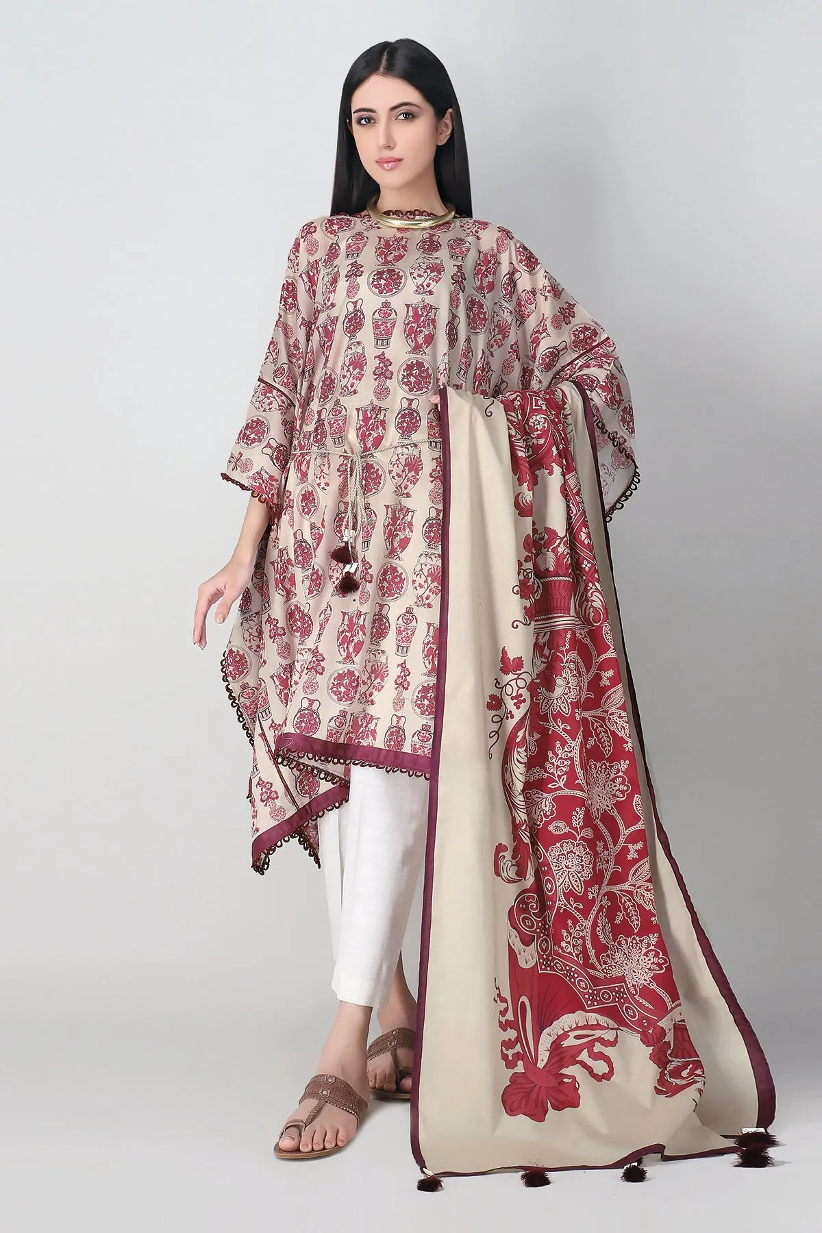 Khaadi Printed 2 Piece Suit · Kameez Dupatta – L21206 Off White