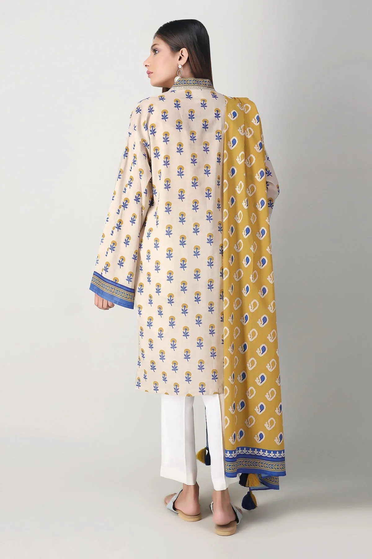 Khaadi Printed 2 Piece Suit · Kameez Dupatta – L21214 Beige