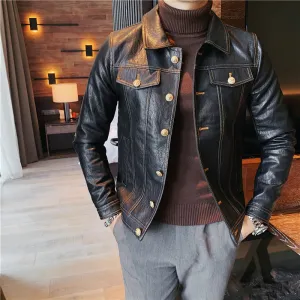 Men's Fleece Padded Leather Biker Jacket