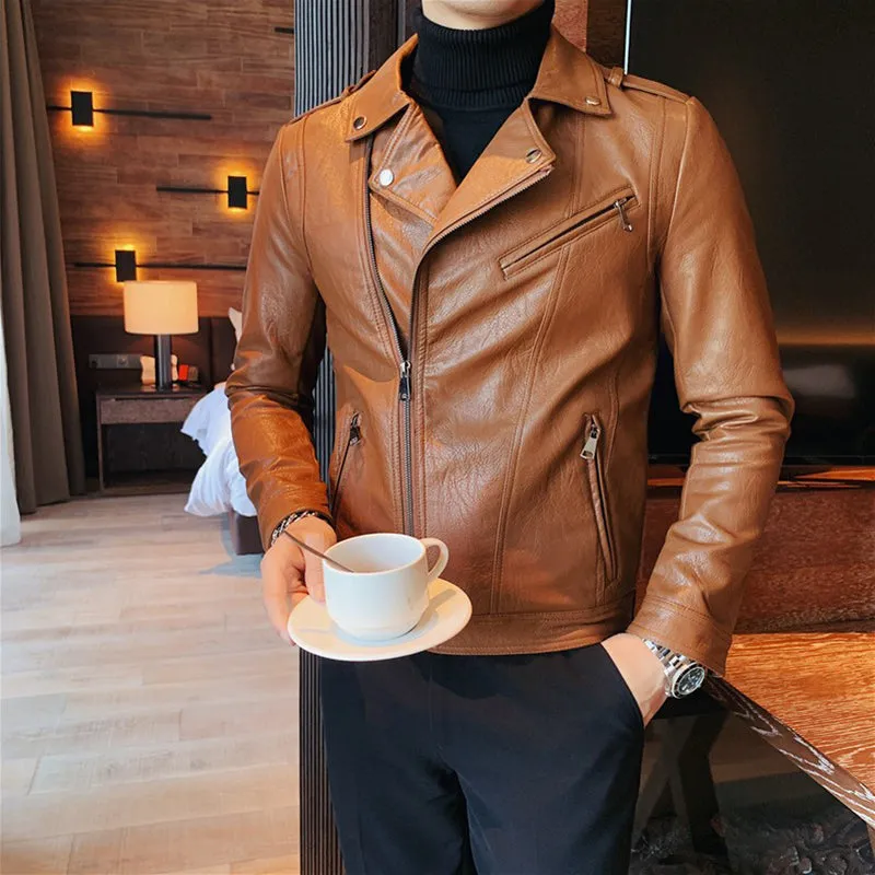 Men's Fleece Padded Leather Biker Jacket