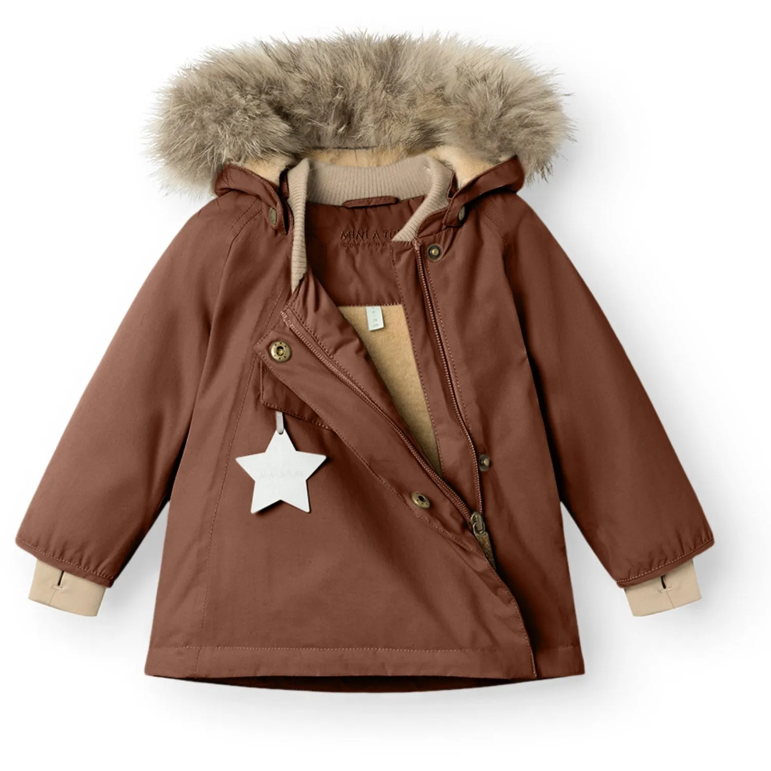 Mini A ture Rootbeer brown Wang Fleece Winter Jacket m. Fur