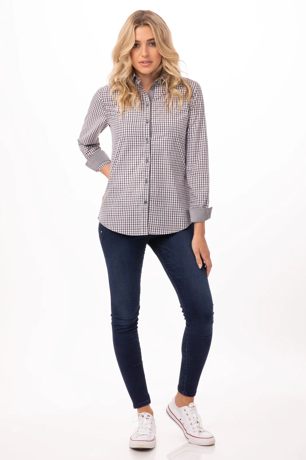 Modern Gingham Women's Long Sleeve Dress Shirt