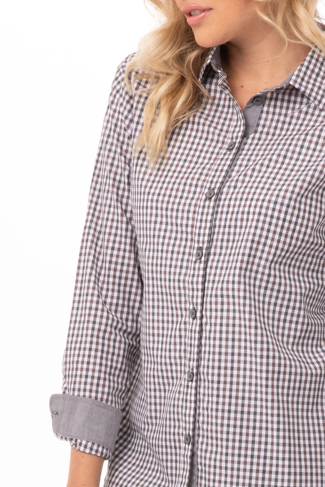 Modern Gingham Women's Long Sleeve Dress Shirt