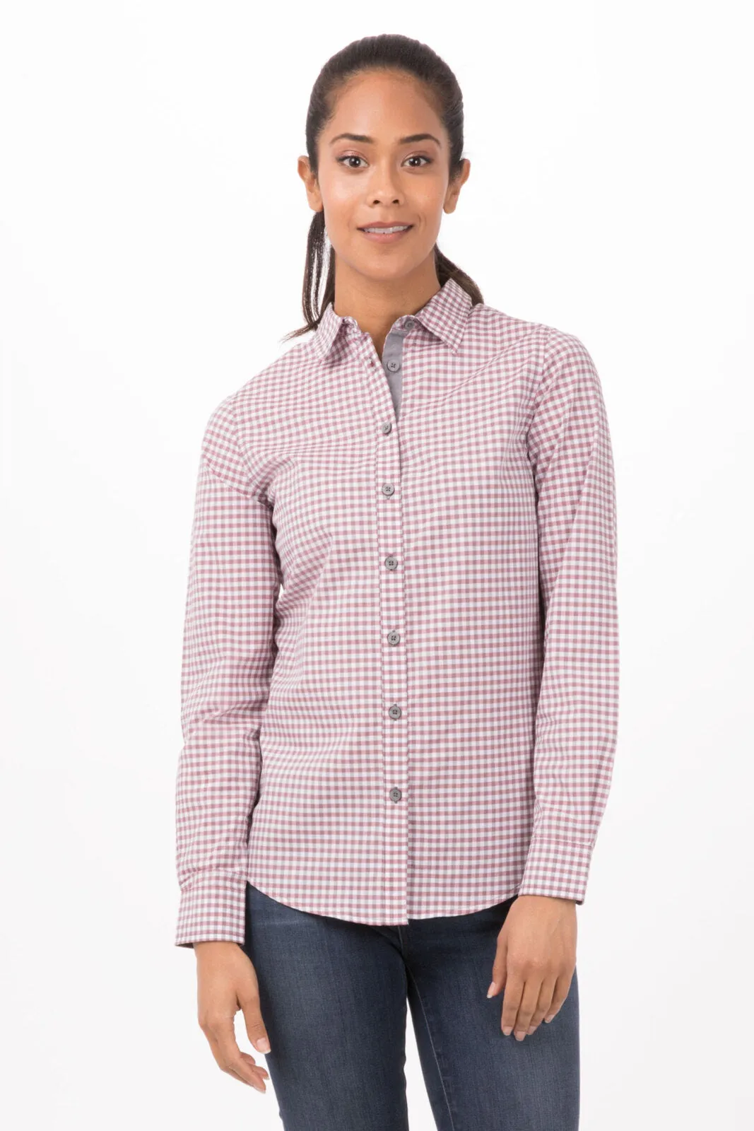 Modern Gingham Women's Long Sleeve Dress Shirt