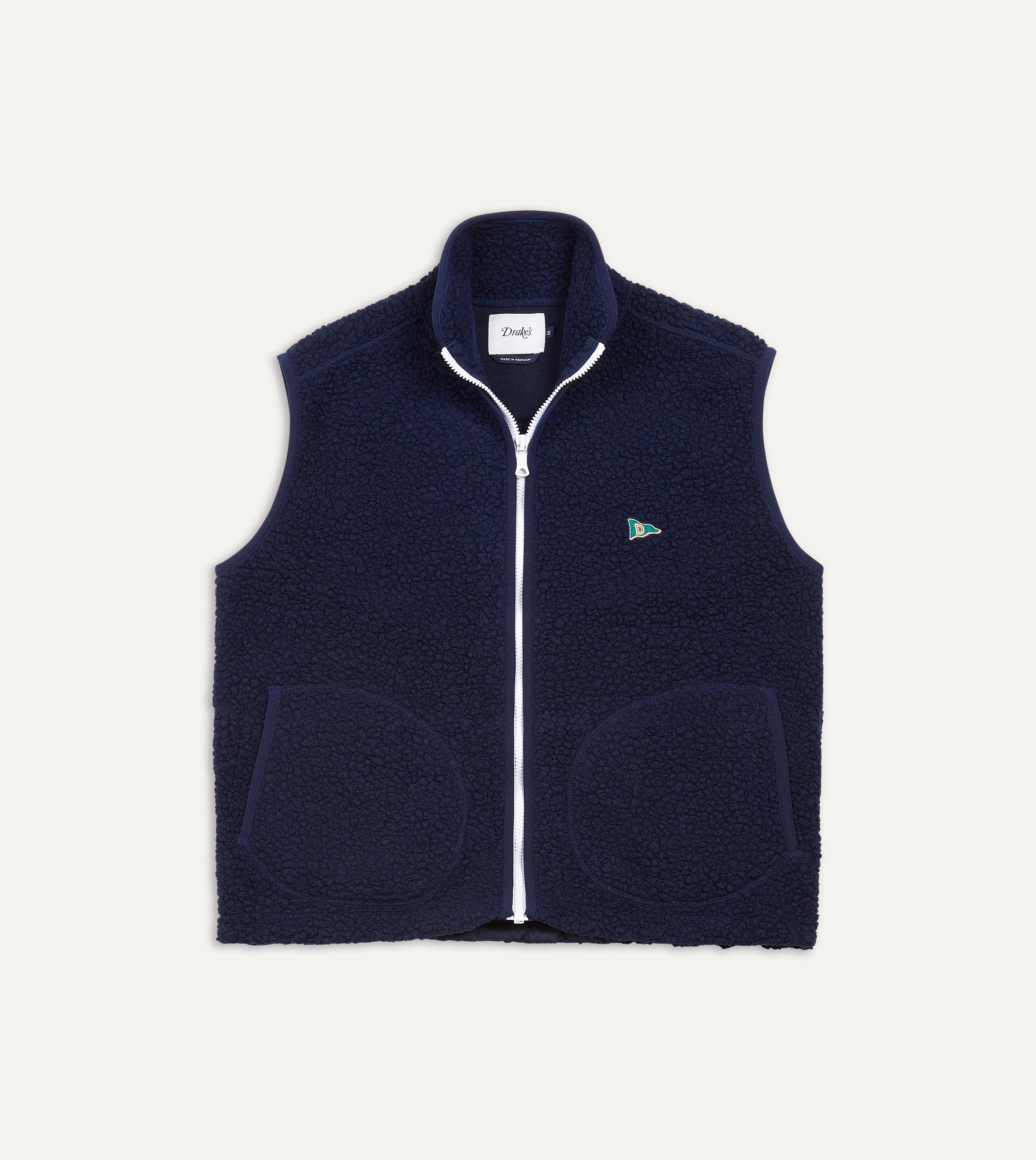 Navy Boucle Wool Zip Fleece Vest