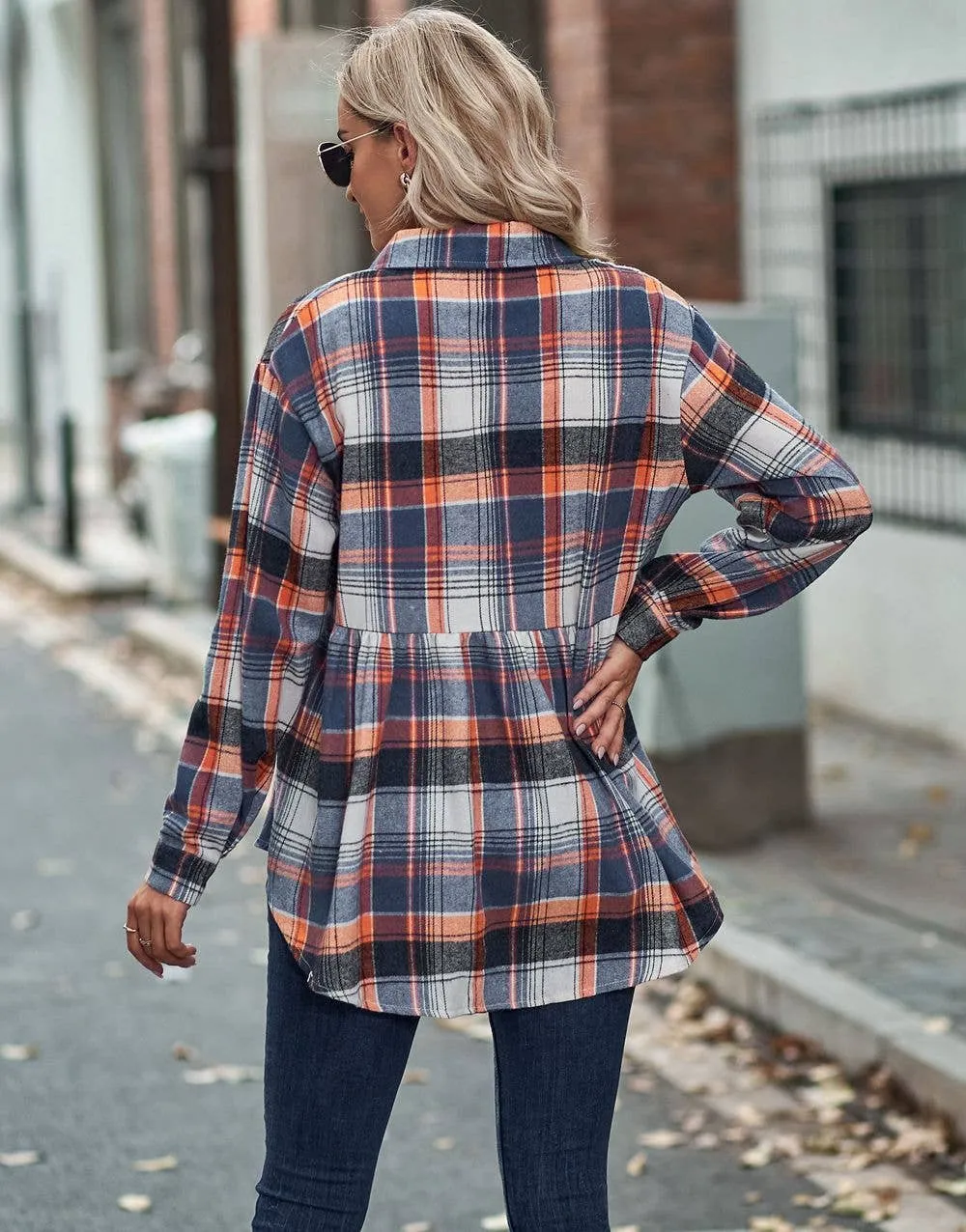 Navy Plaid Baby Doll Button Down Flannel