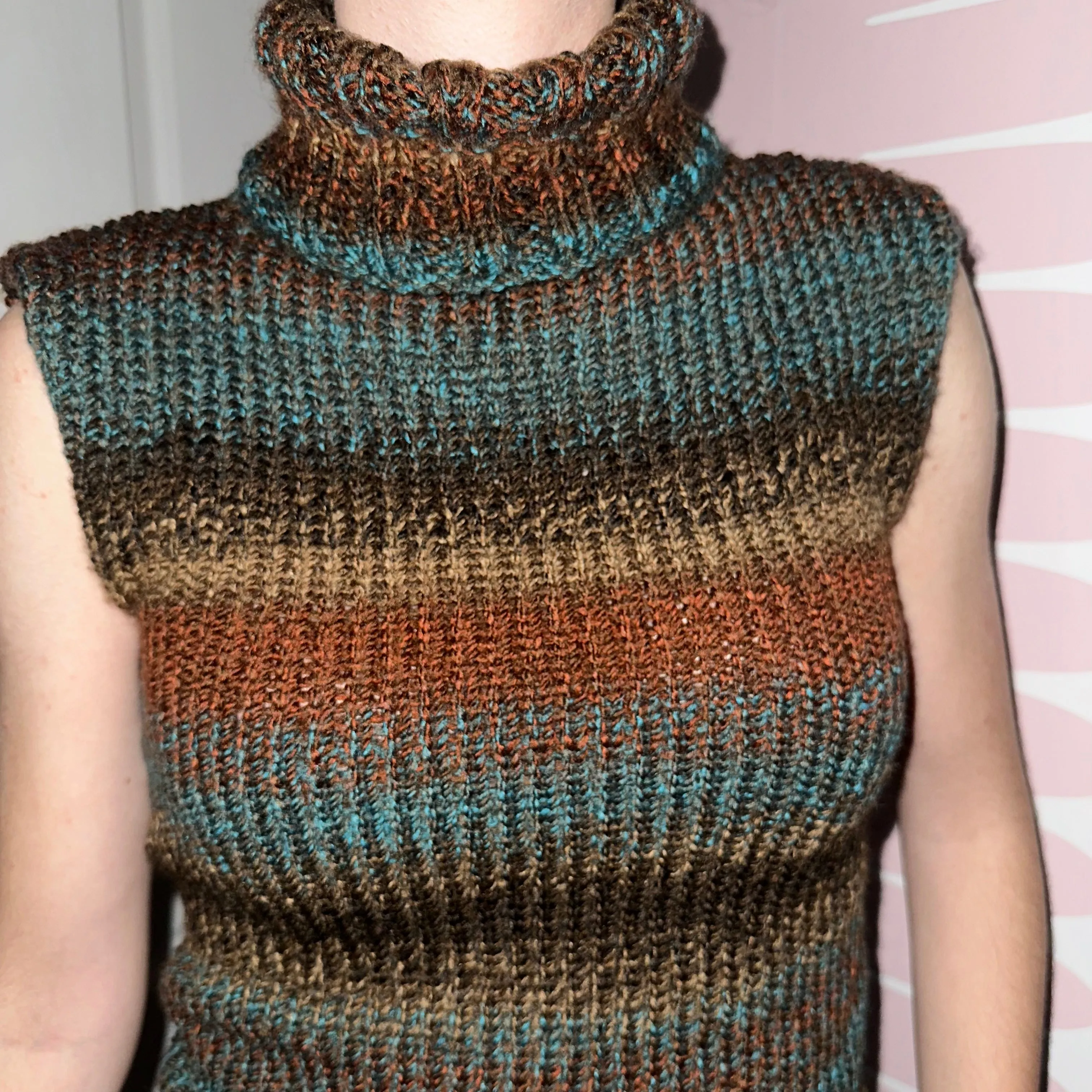 Ombré brown and blue turtleneck knit vest