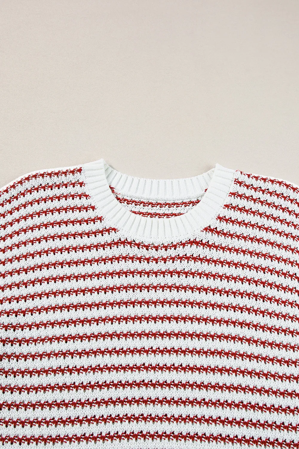 Red Stripe Ribbed Trim Loose Fit Knitted Sweater Vest