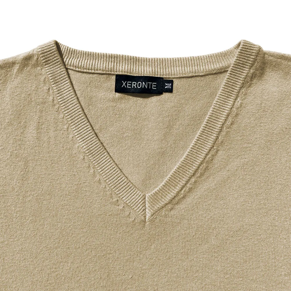 Solid Beige Mens V-Neck Sweater Vest