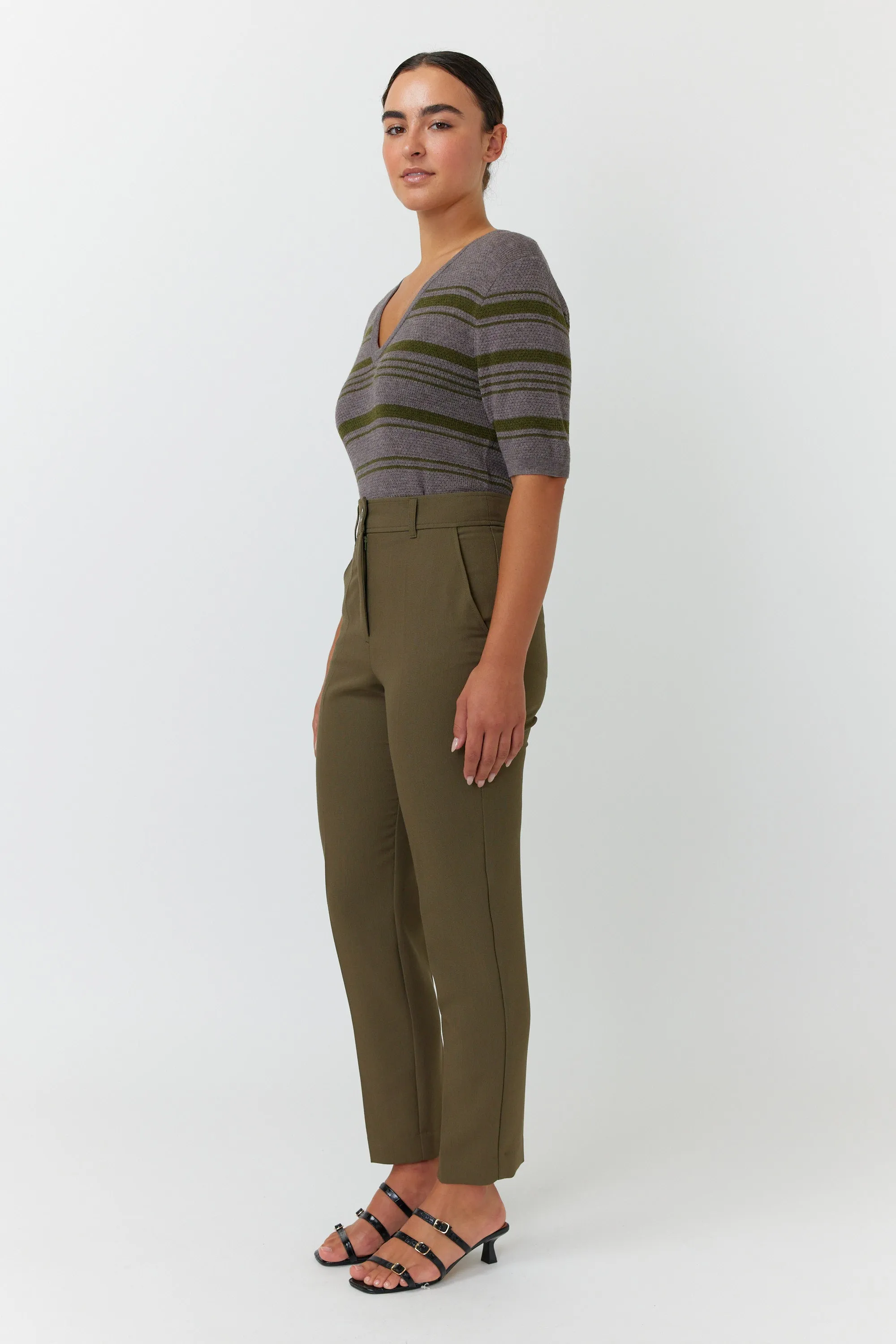 Sylvester Waffle Stripe Top - Olive