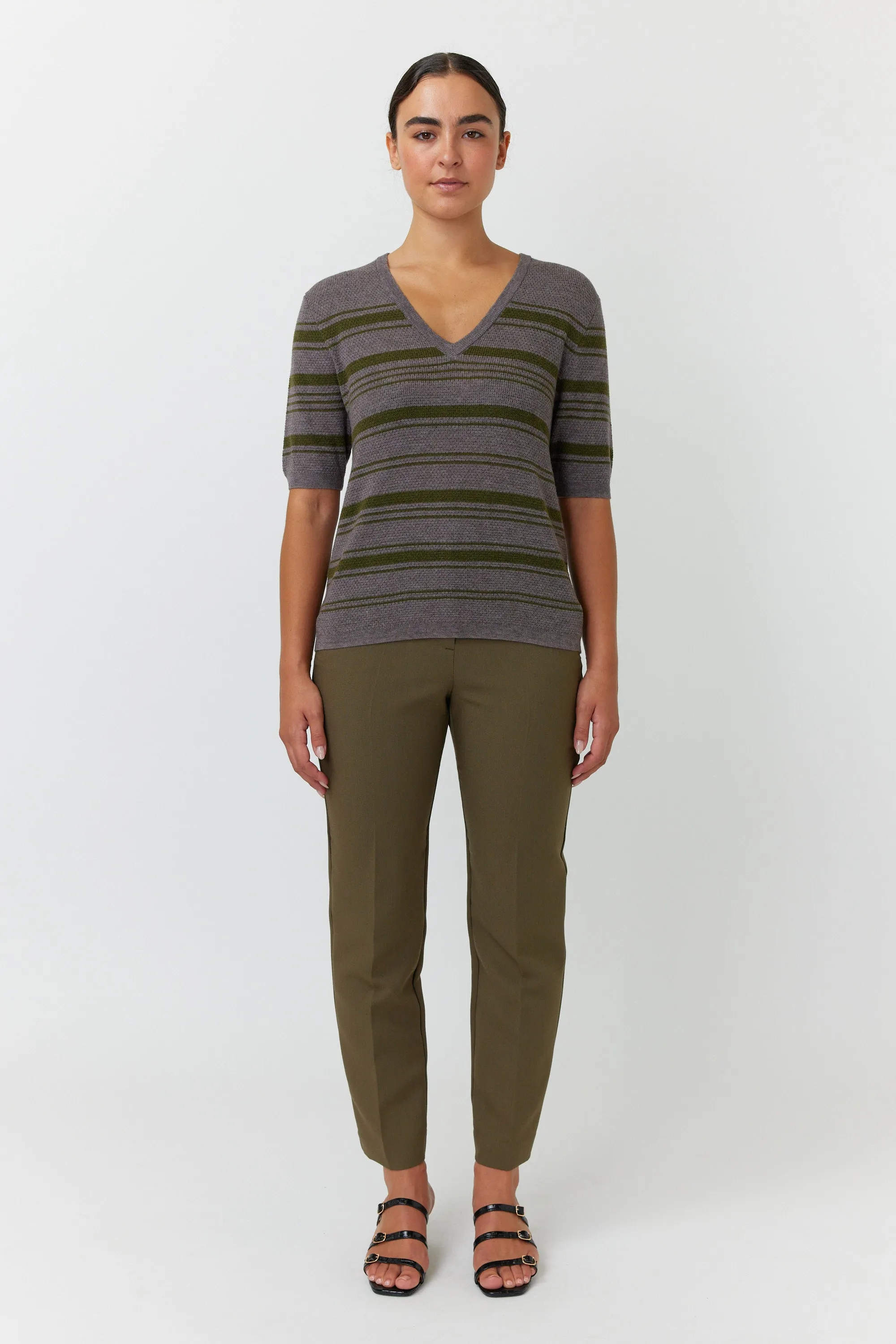 Sylvester Waffle Stripe Top - Olive