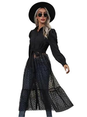 TEEK - Black Sheer Bottom Long-Sleeved Shirt Dress