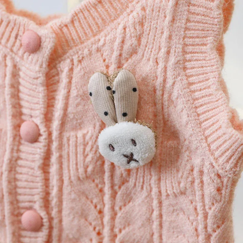 Trendy 2024 Kids Sweater Vest Cardigan Casual Elegant Lovely Bunny Decoration Everyday Fresh Leisure Fine Workmanship