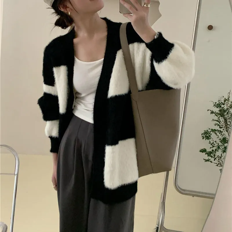 Velvet Elegance: V-Neck Knitted Cardigan