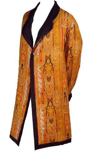 Vintage Quilted Moroccan Style Orange, Red & Black Silk Quilted Smoking Jacket