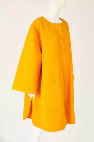 Vintage Valentino Tangerine-Orange Wool Cocoon Mod Coat