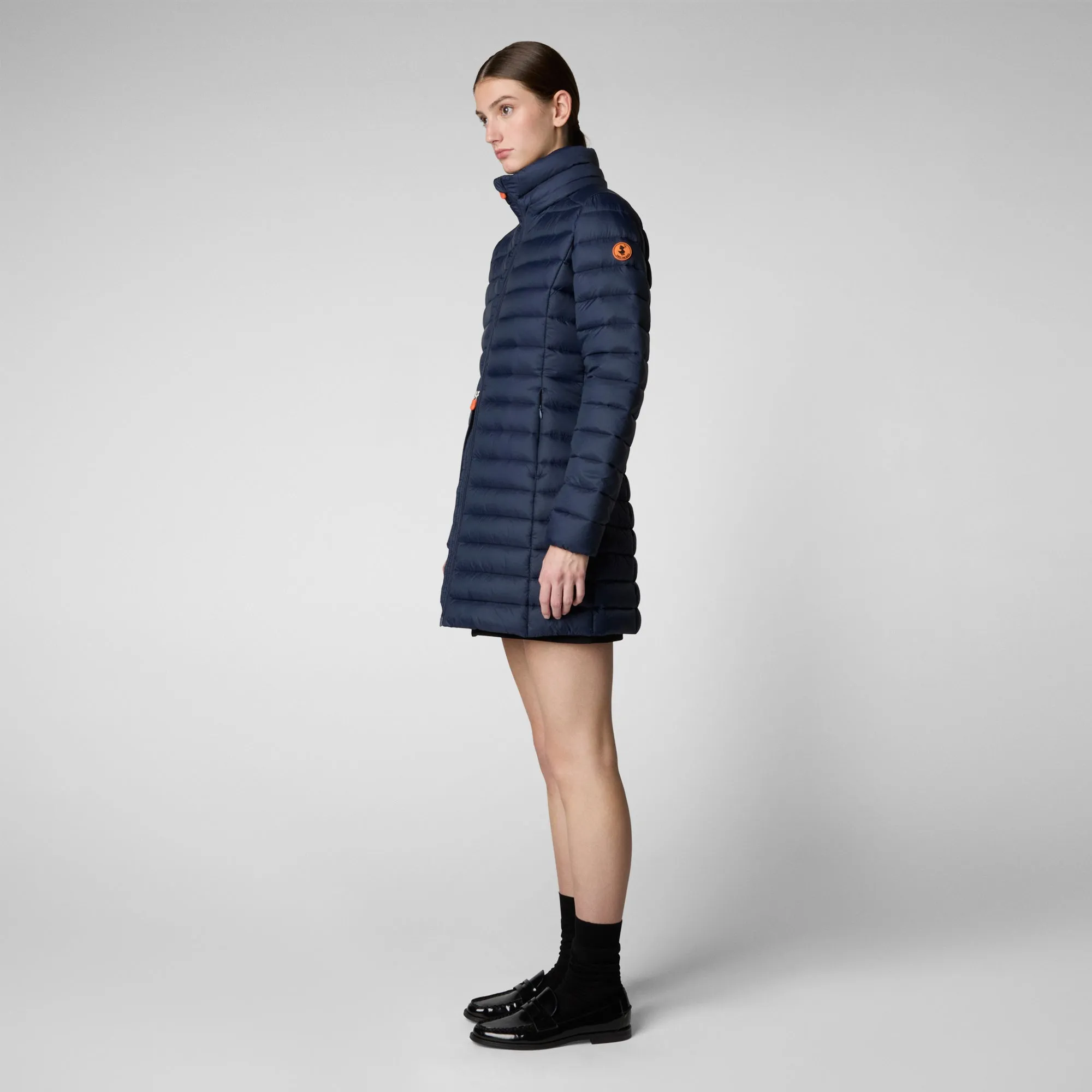 Women's Hooded Animal free Puffer Coat Carol in Navy Blue