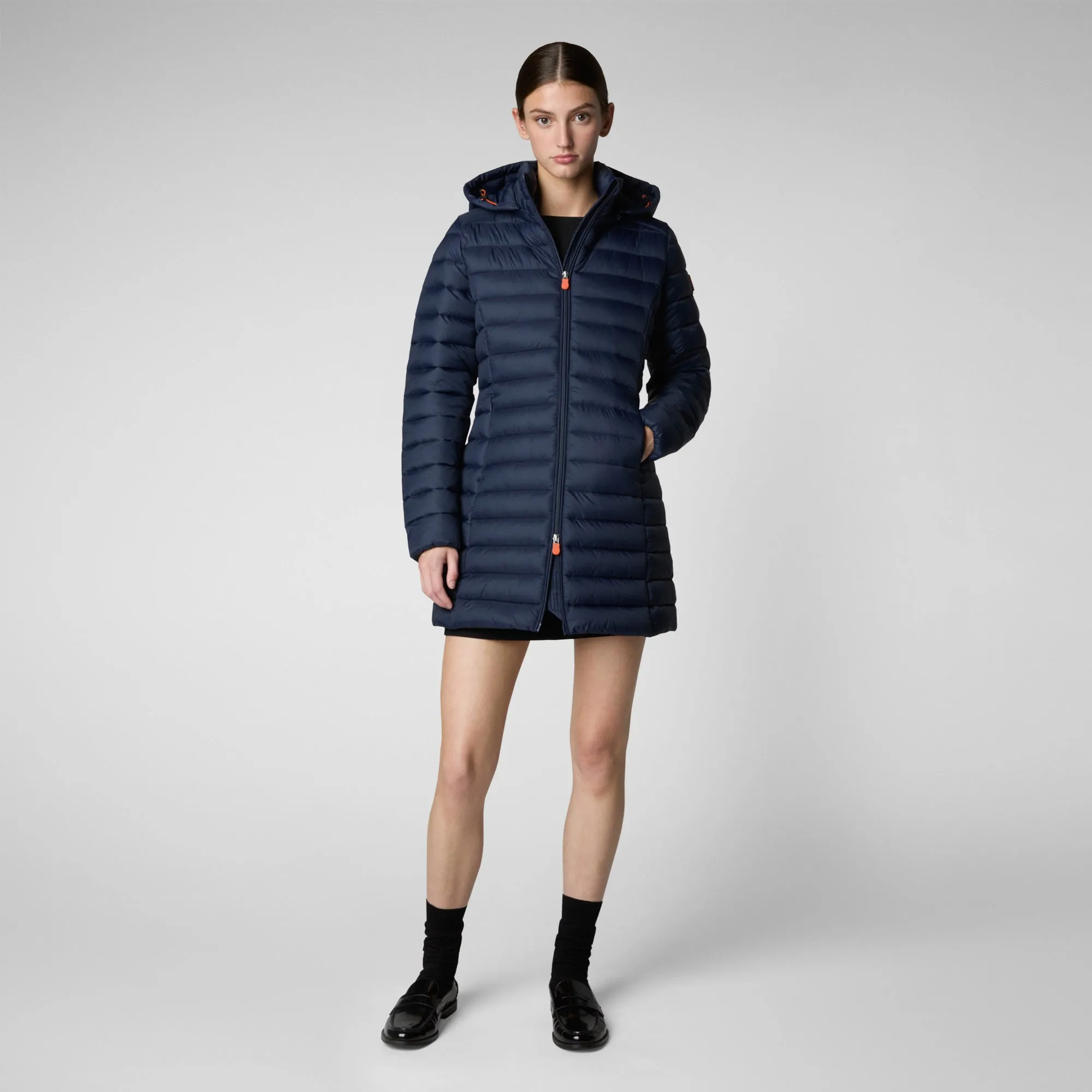 Women's Hooded Animal free Puffer Coat Carol in Navy Blue