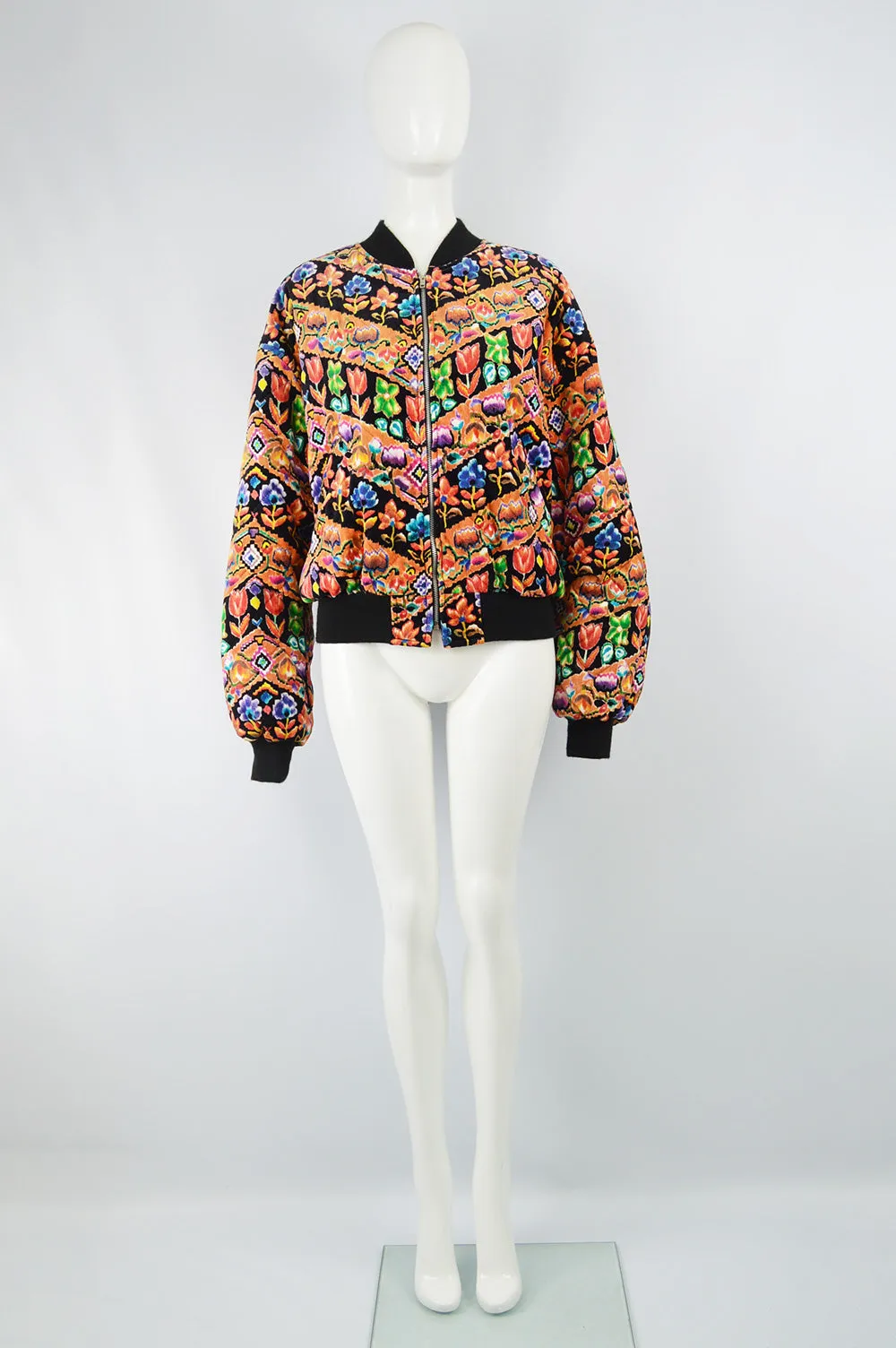 Women's Vintage Patterned Velvet Bomber Jacket, 1980s