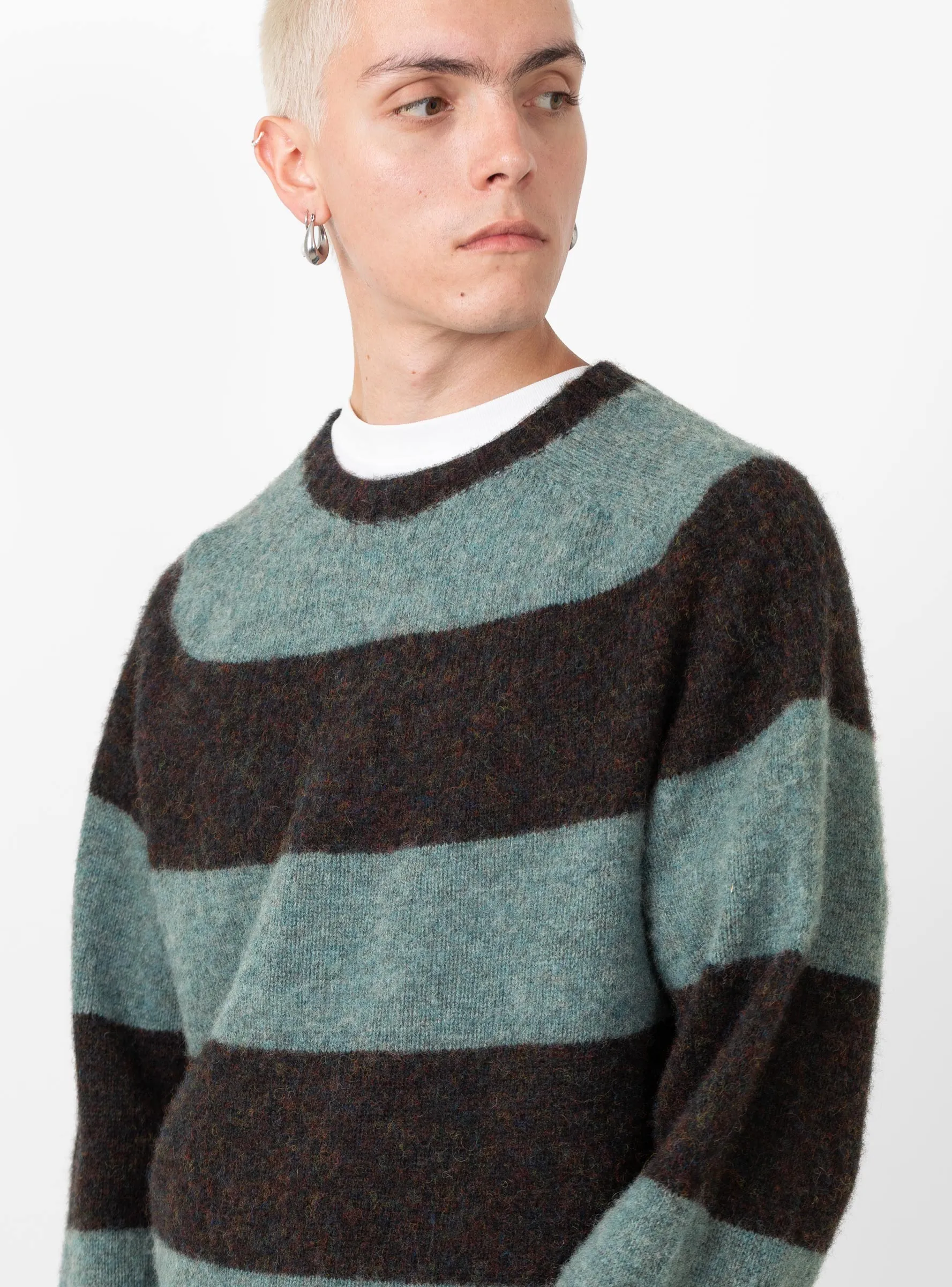 x The Garbstore Suedehead Stripe Jumper Midnight & Graphite Green